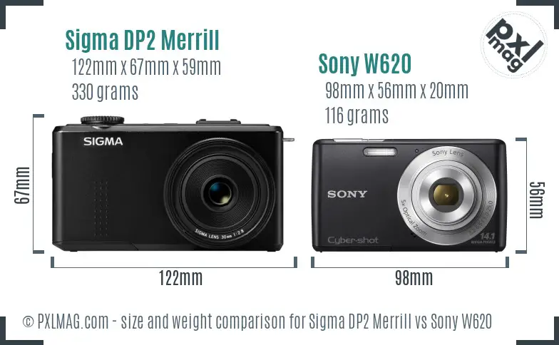 Sigma DP2 Merrill vs Sony W620 size comparison