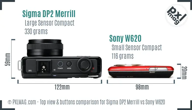 Sigma DP2 Merrill vs Sony W620 top view buttons comparison