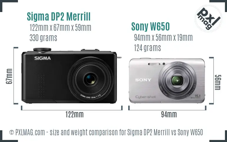 Sigma DP2 Merrill vs Sony W650 size comparison