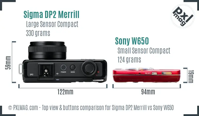 Sigma DP2 Merrill vs Sony W650 top view buttons comparison