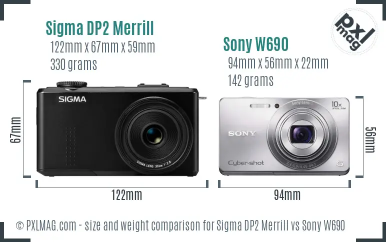 Sigma DP2 Merrill vs Sony W690 size comparison