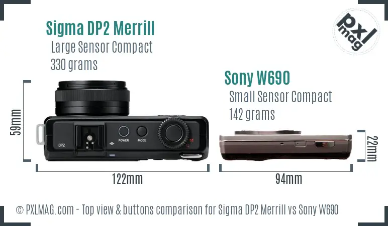 Sigma DP2 Merrill vs Sony W690 top view buttons comparison