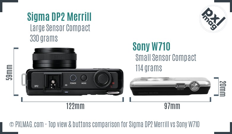 Sigma DP2 Merrill vs Sony W710 top view buttons comparison