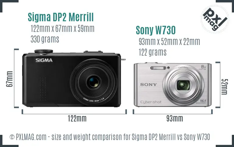 Sigma DP2 Merrill vs Sony W730 size comparison