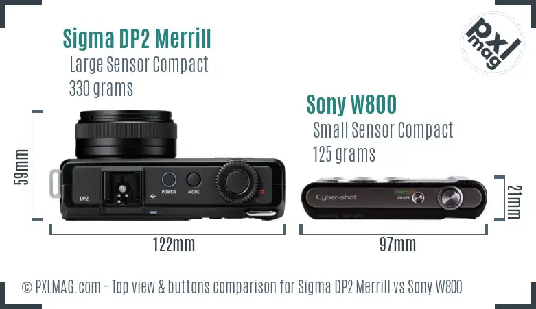 Sigma DP2 Merrill vs Sony W800 top view buttons comparison