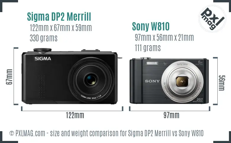 Sigma DP2 Merrill vs Sony W810 size comparison