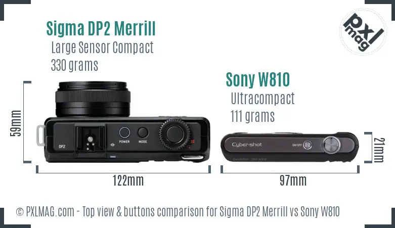 Sigma DP2 Merrill vs Sony W810 top view buttons comparison