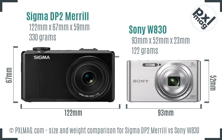 Sigma DP2 Merrill vs Sony W830 size comparison