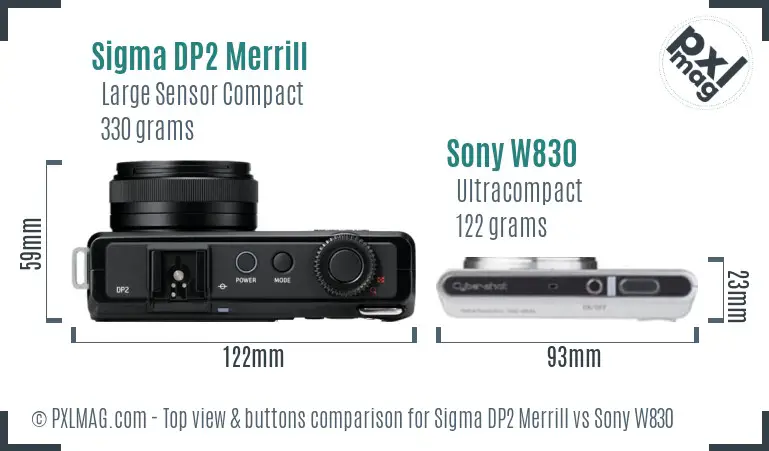 Sigma DP2 Merrill vs Sony W830 top view buttons comparison