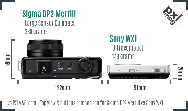 Sigma DP2 Merrill vs Sony WX1 top view buttons comparison