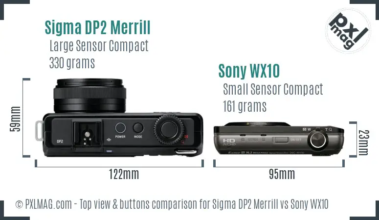 Sigma DP2 Merrill vs Sony WX10 top view buttons comparison