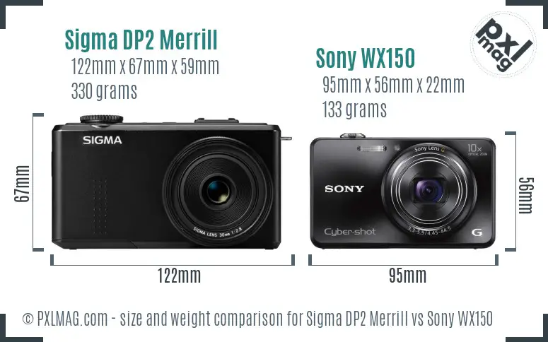 Sigma DP2 Merrill vs Sony WX150 size comparison