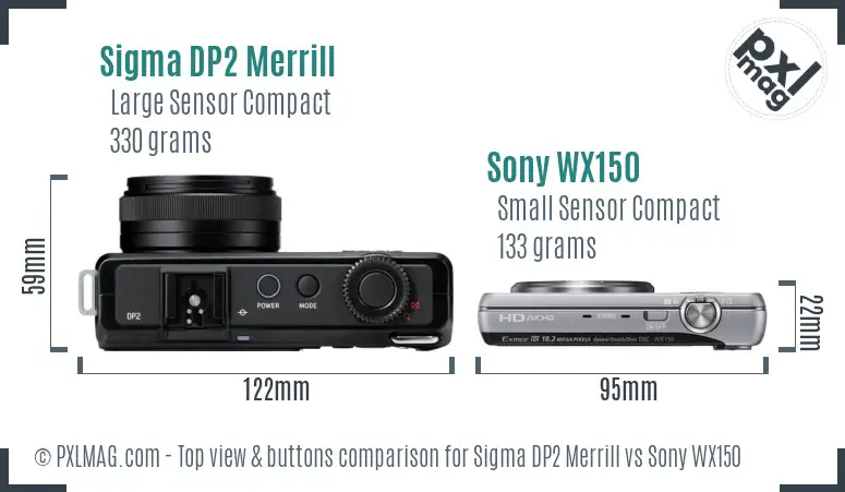 Sigma DP2 Merrill vs Sony WX150 top view buttons comparison