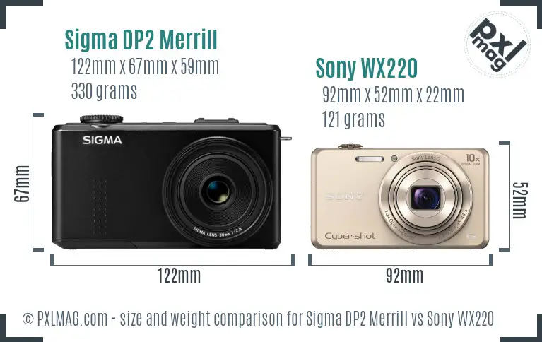 Sigma DP2 Merrill vs Sony WX220 size comparison