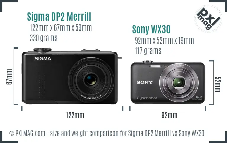Sigma DP2 Merrill vs Sony WX30 size comparison Sigma DP2 Merrill vs Sony WX30 size comparison
