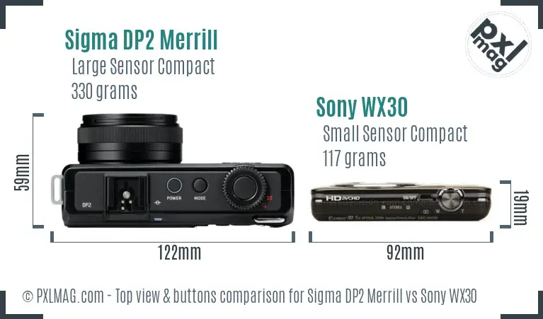 Sigma DP2 Merrill vs Sony WX30 top view buttons comparison Sigma DP2 Merrill vs Sony WX30 top view buttons comparison