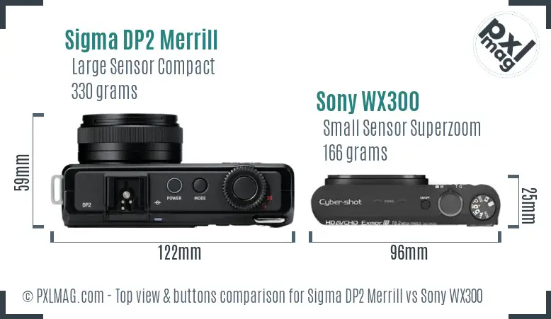 Sigma DP2 Merrill vs Sony WX300 top view buttons comparison