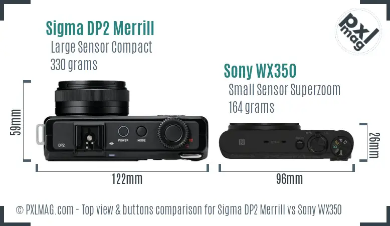 Sigma DP2 Merrill vs Sony WX350 top view buttons comparison