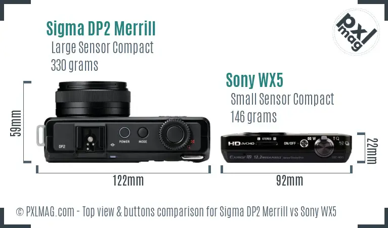 Sigma DP2 Merrill vs Sony WX5 top view buttons comparison Sigma DP2 Merrill vs Sony WX5 top view buttons comparison