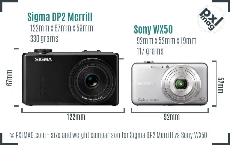 Sigma DP2 Merrill vs Sony WX50 size comparison