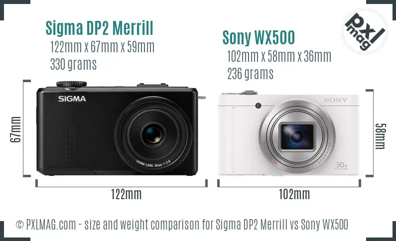 Sigma DP2 Merrill vs Sony WX500 size comparison