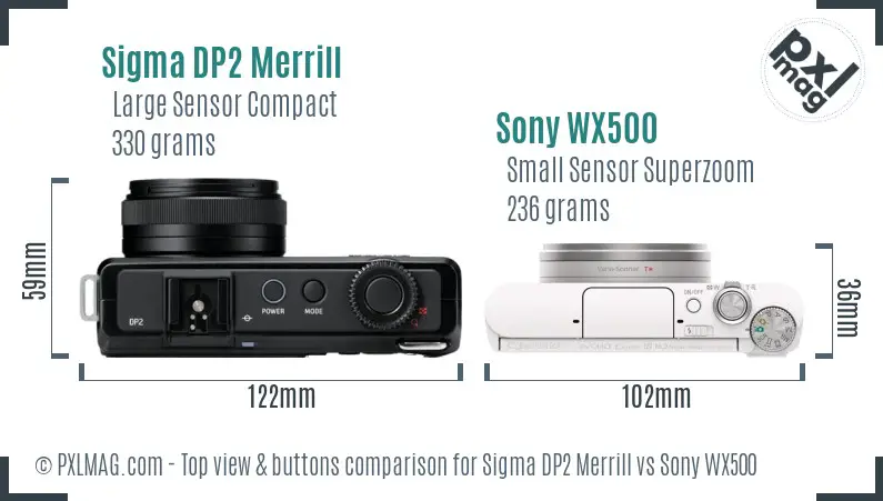 Sigma DP2 Merrill vs Sony WX500 top view buttons comparison