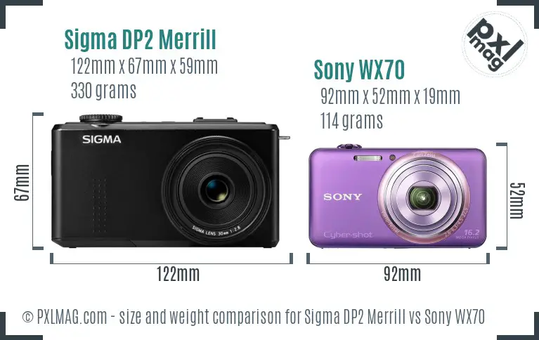 Sigma DP2 Merrill vs Sony WX70 size comparison