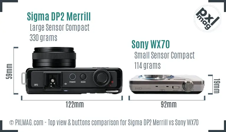Sigma DP2 Merrill vs Sony WX70 top view buttons comparison