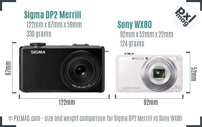 Sigma DP2 Merrill vs Sony WX80 size comparison