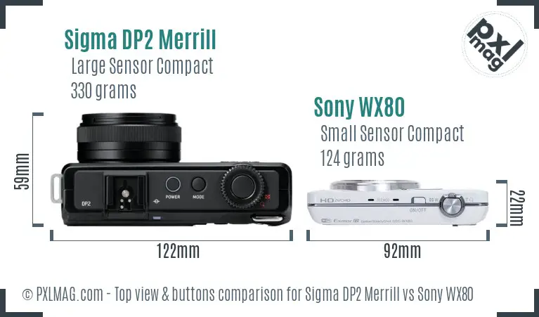 Sigma DP2 Merrill vs Sony WX80 top view buttons comparison