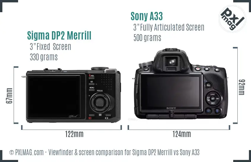 Sigma DP2 Merrill vs Sony A33 Screen and Viewfinder comparison