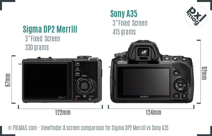 Sigma DP2 Merrill vs Sony A35 Screen and Viewfinder comparison