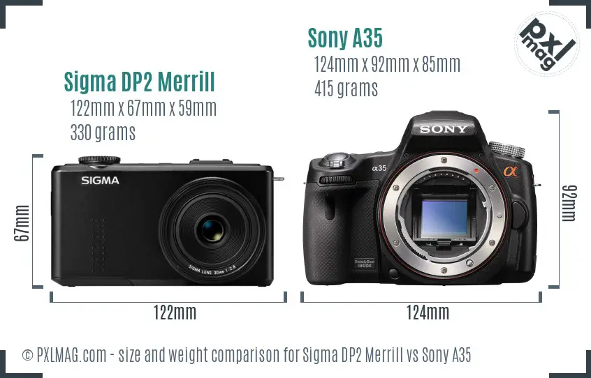 Sigma DP2 Merrill vs Sony A35 size comparison