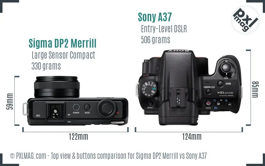 Sigma DP2 Merrill vs Sony A37 top view buttons comparison
