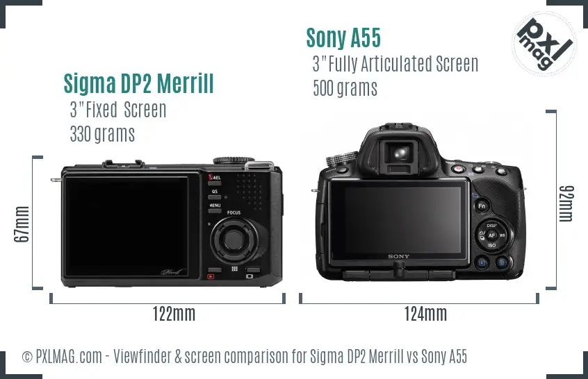 Sigma DP2 Merrill vs Sony A55 Screen and Viewfinder comparison