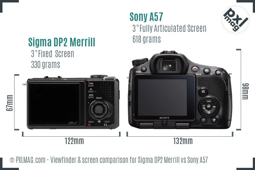 Sigma DP2 Merrill vs Sony A57 Screen and Viewfinder comparison