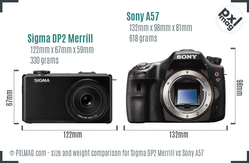 Sigma DP2 Merrill vs Sony A57 size comparison