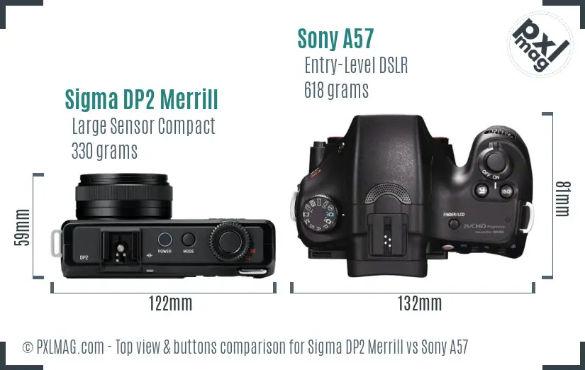 Sigma DP2 Merrill vs Sony A57 top view buttons comparison