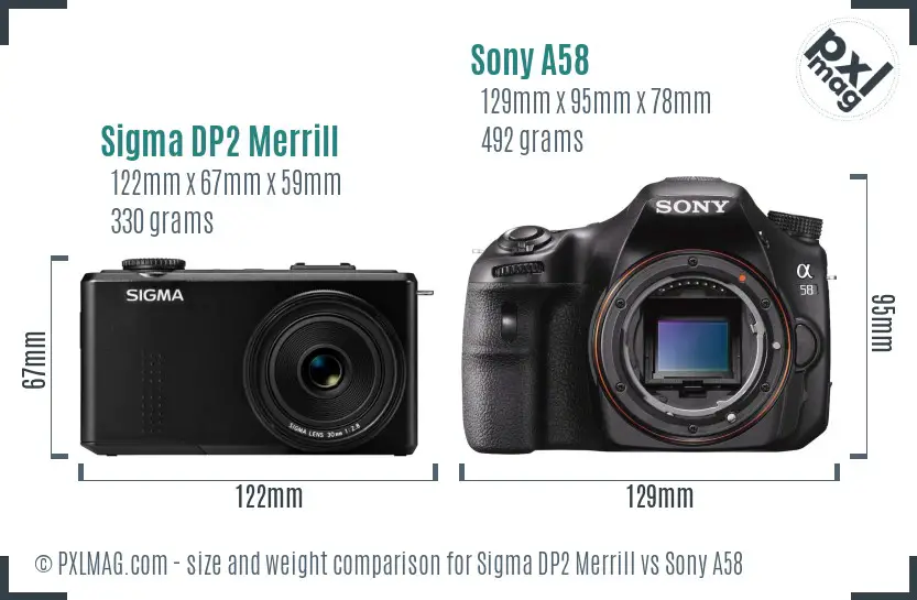 Sigma DP2 Merrill vs Sony A58 size comparison