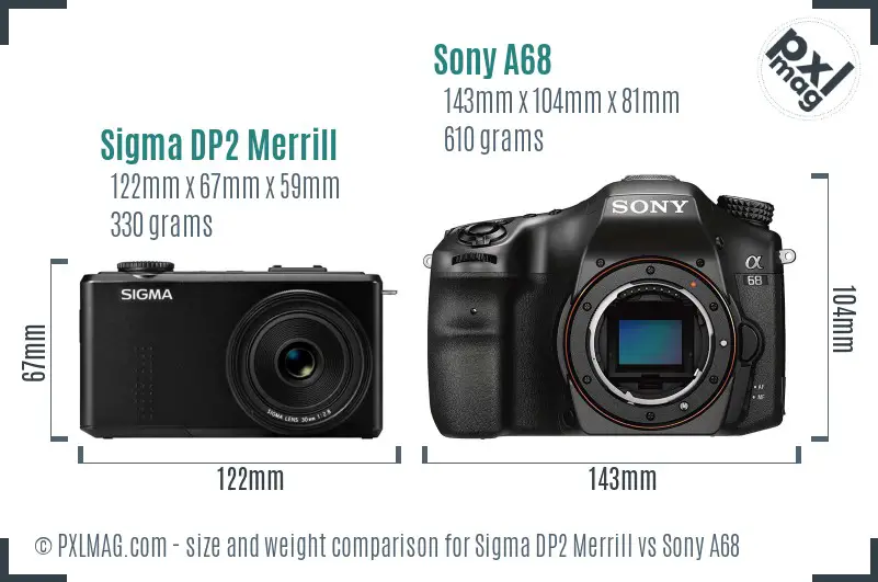 Sigma DP2 Merrill vs Sony A68 size comparison