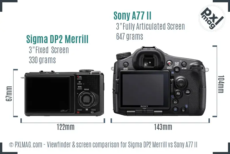 Sigma DP2 Merrill vs Sony A77 II Screen and Viewfinder comparison