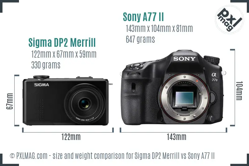 Sigma DP2 Merrill vs Sony A77 II size comparison