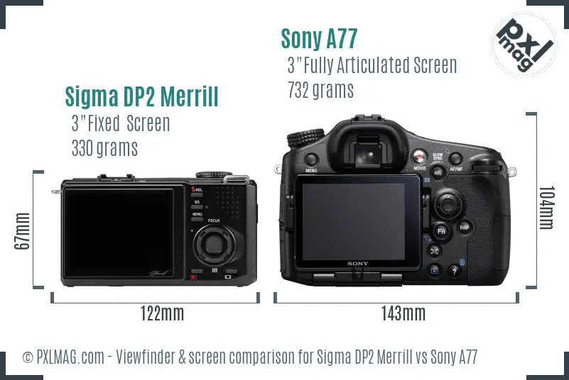 Sigma DP2 Merrill vs Sony A77 Screen and Viewfinder comparison