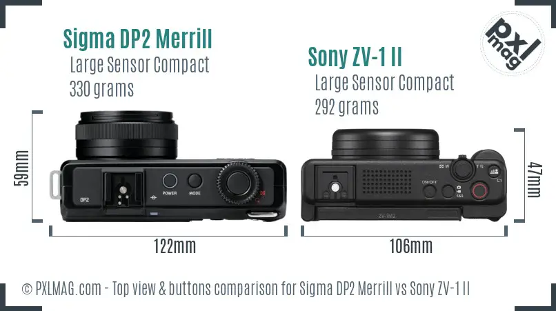 Sigma DP2 Merrill vs Sony ZV-1 II top view buttons comparison