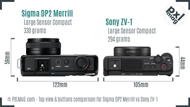 Sigma DP2 Merrill vs Sony ZV-1 top view buttons comparison