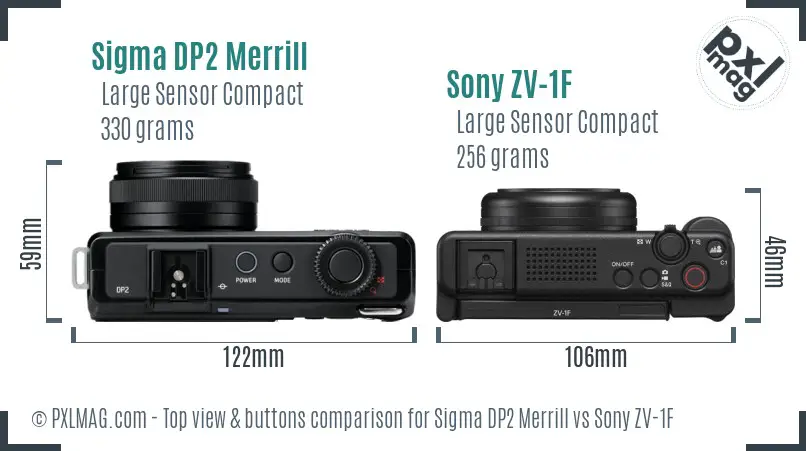 Sigma DP2 Merrill vs Sony ZV-1F top view buttons comparison