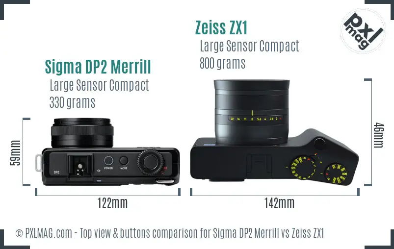 Sigma DP2 Merrill vs Zeiss ZX1 top view buttons comparison