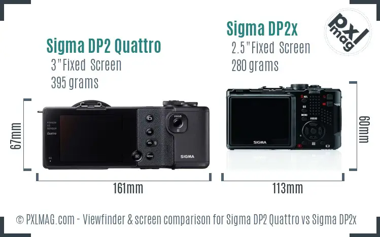 Sigma DP2 Quattro vs Sigma DP2x Screen and Viewfinder comparison