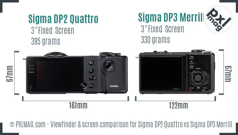 Sigma DP2 Quattro vs Sigma DP3 Merrill Screen and Viewfinder comparison