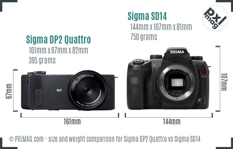 Sigma DP2 Quattro vs Sigma SD14 size comparison
